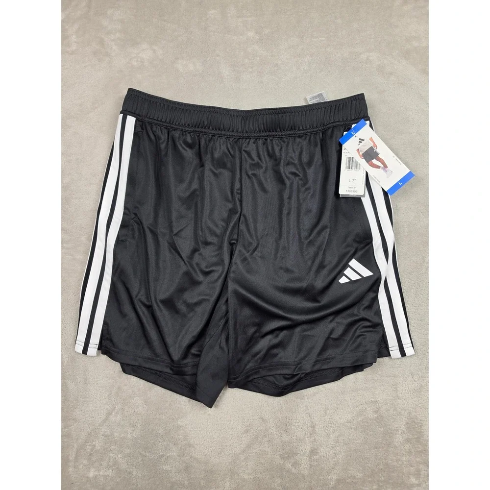Adidas 3 Stripe Short Mens L Black White 7 Inch Inseam Athletic KE2124